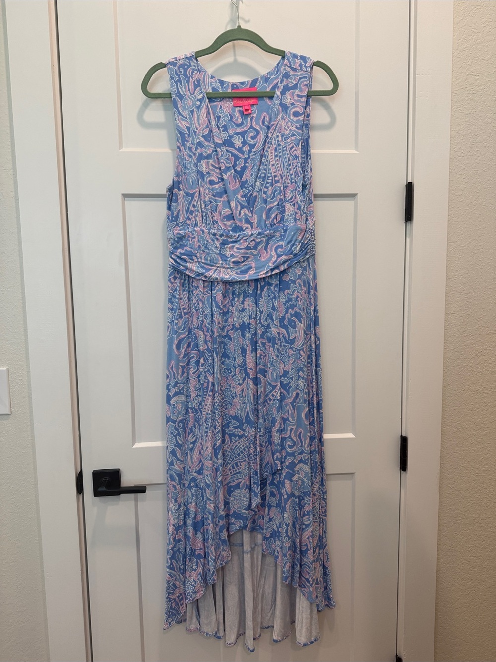 Lilly Pulitzer Light Blue & Pink Paisley Asymmetrical Maxi Dress
